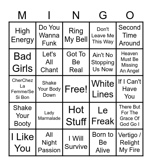 Disco Dance Party 2 Bingo Card