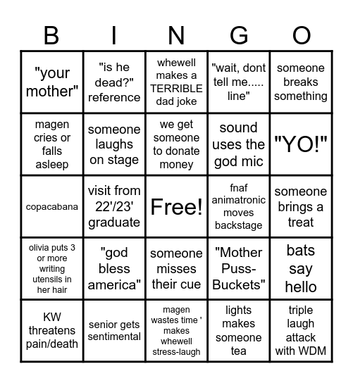 'Marian' Tech Week Bingo!! Bingo Card