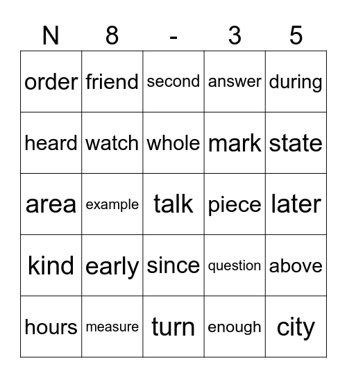 N Bingo Card