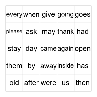 Sight Word Bingo 4 Bingo Card