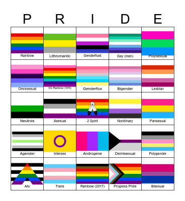 Pride Flag Bingo Card