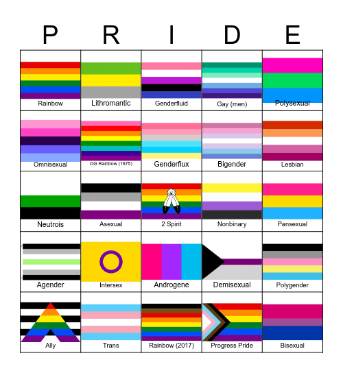 Pride Flag Bingo Card