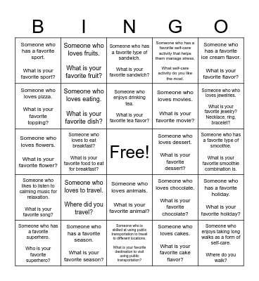 Connections Through Commonalities: People Bingo Challenge Bingo Card