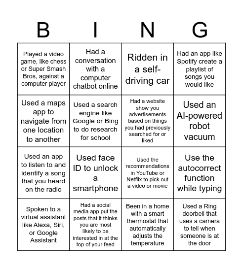 AI Interactions Bingo Card