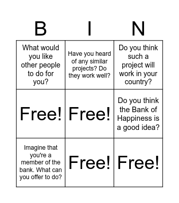 English File, A1-B1, 7b Bingo Card