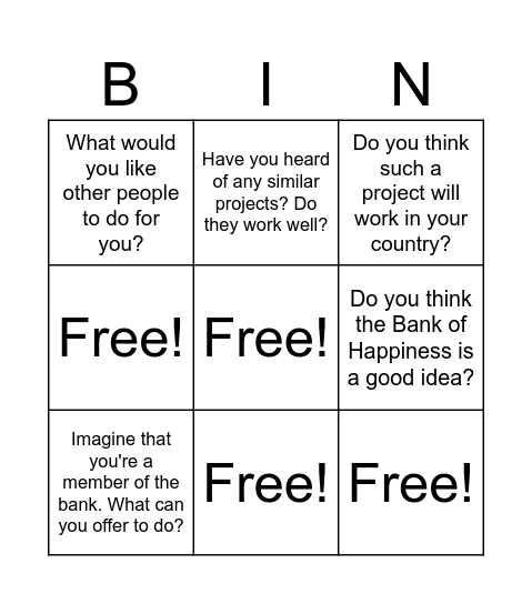 English File, A1-B1, 7b Bingo Card