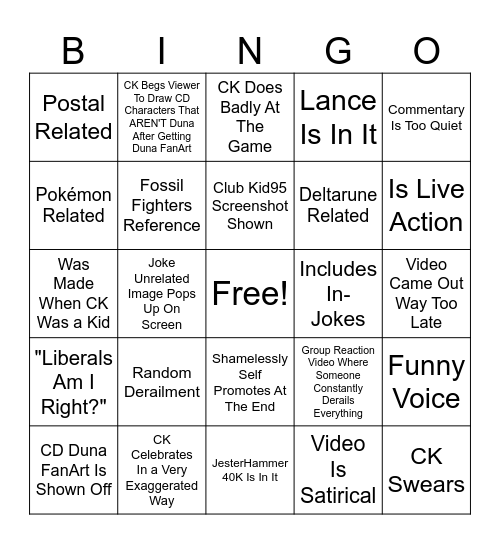 Cool Kid95 Video Bingo Card