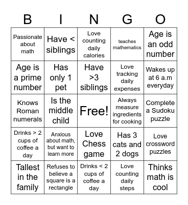 Math Mingo Bingo Card