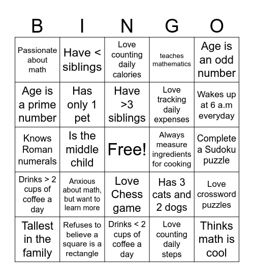 Math Mingo Bingo Card