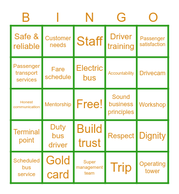 Golden Arrow Bus Services Bingo Card
