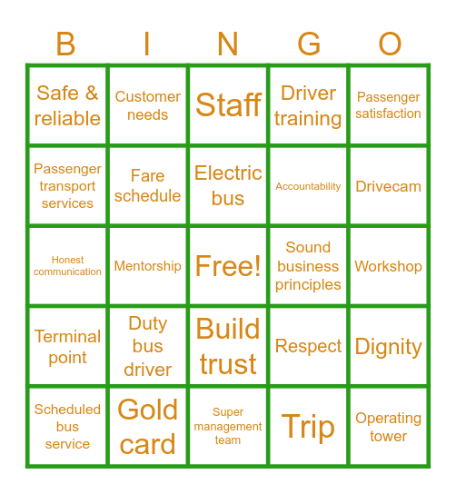 Golden Arrow Bus Services Bingo Card