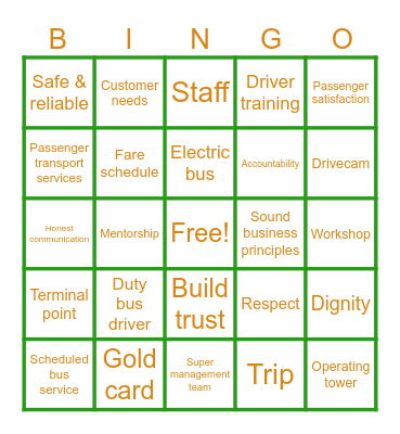 Golden Arrow Bus Services Bingo Card