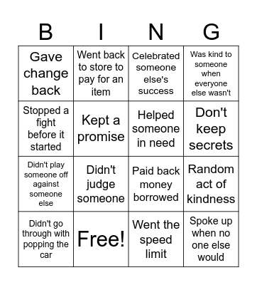 INTEGRITY BINGO Card