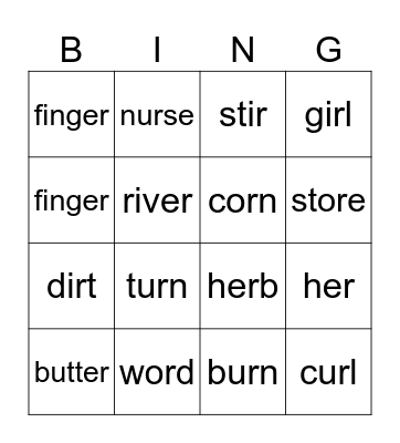 Er, Ir, Or, Ur word   -  BINGO Card