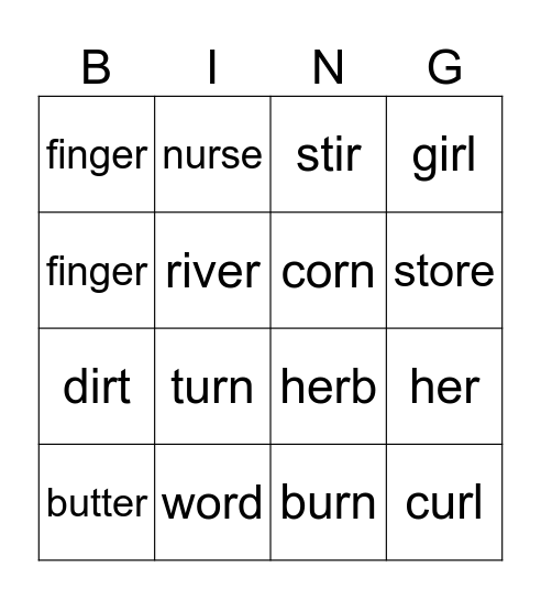 Er, Ir, Or, Ur word   -  BINGO Card