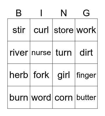 Er, Ir, Or, Ur word   -  BINGO Card