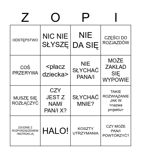 ZOPI BINGO Card