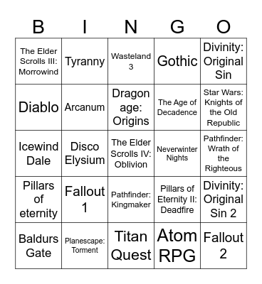 РПГ enjoyer бинго Bingo Card