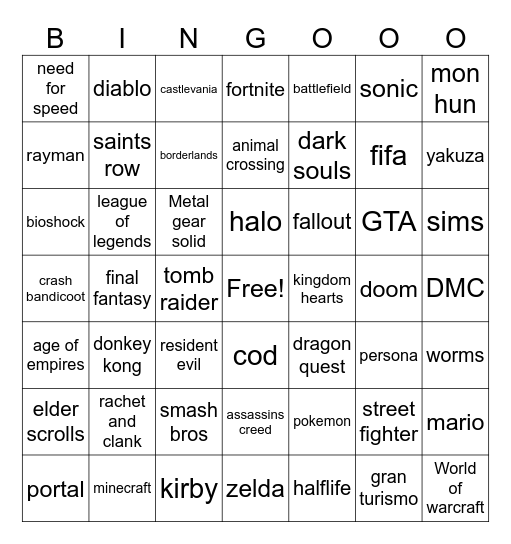 Games Bingo Card