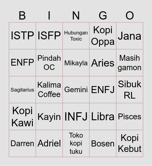 Adriel Punya. Bingo Card