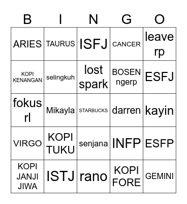 BINGO MIKAYLA Bingo Card