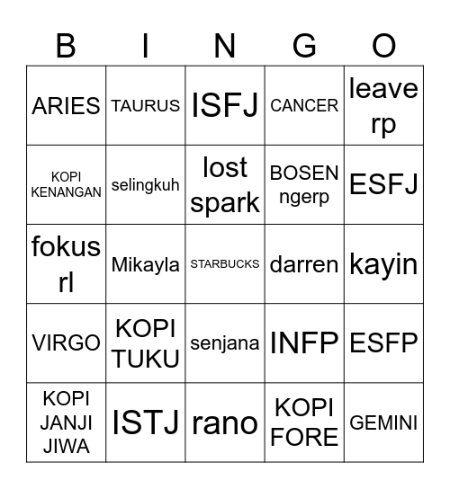 BINGO MIKAYLA Bingo Card