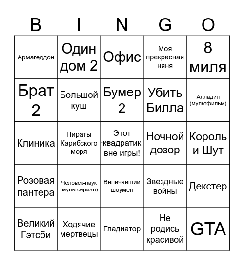 Угадай исполнителя и вычеркни его в карточке, составляй 1 линию, 2 линии, всю карточку и кричи "БИНГО" Bingo Card