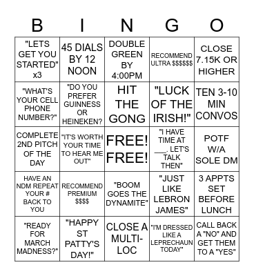 St Patty's Day BINGO Card