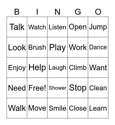 Past to Present Verbs Bingo Card
