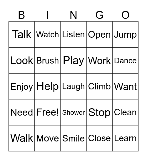Past to Present Verbs Bingo Card