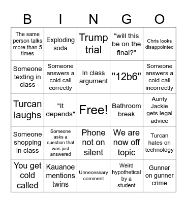 CTK's Tues 11/7 Bingo Card