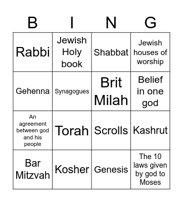 Judaism Bingo Card