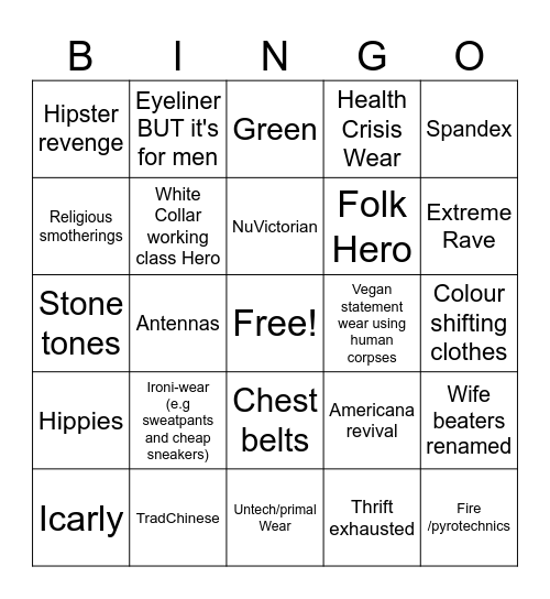 Fashion in 2040 Bingo Card