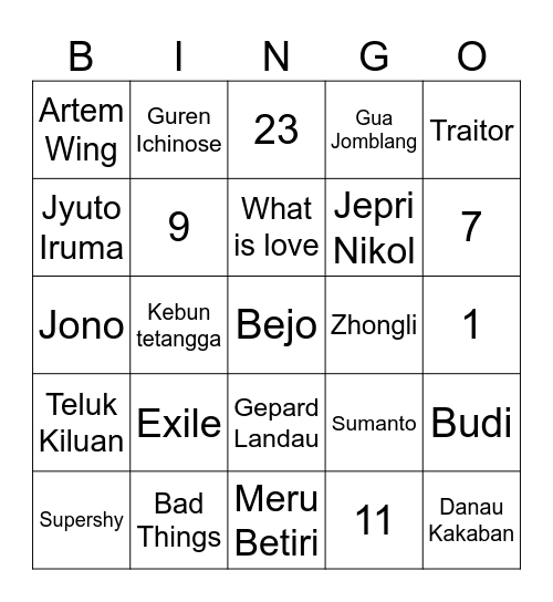 Natasha's bingo board Bingo Card