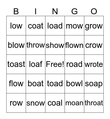 Long O BINGO Card