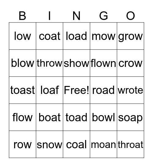 Long O BINGO Card
