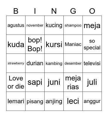 Punya Yunjin Bingo Card
