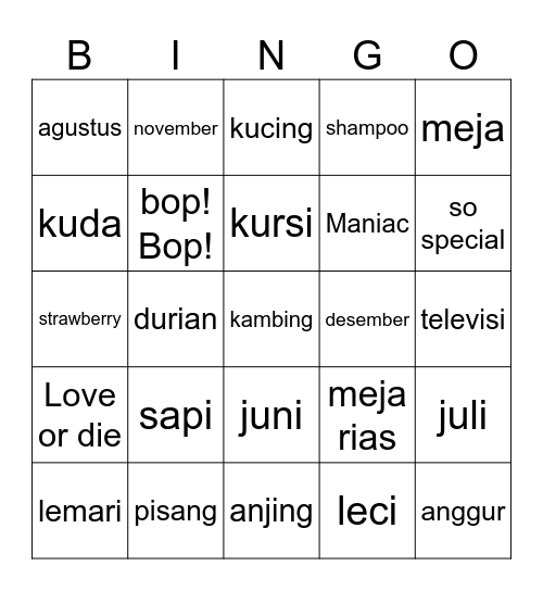 Punya Yunjin Bingo Card