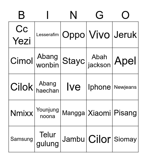 Gunwook Bingo Card