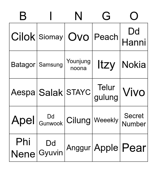 wonbinri Bingo Card