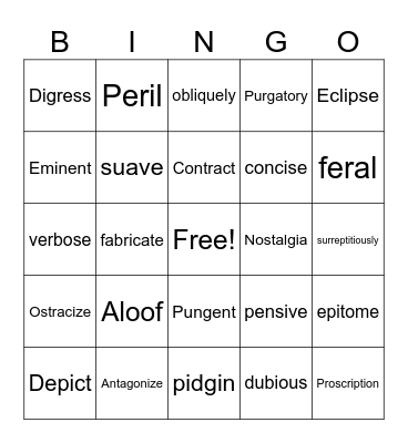 Vocab 11, 2, 1 Bingo Card