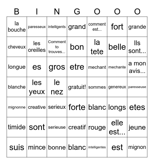 Chapter 3 vocabulary Bingo Card
