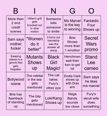 The Marvels Bingo Card