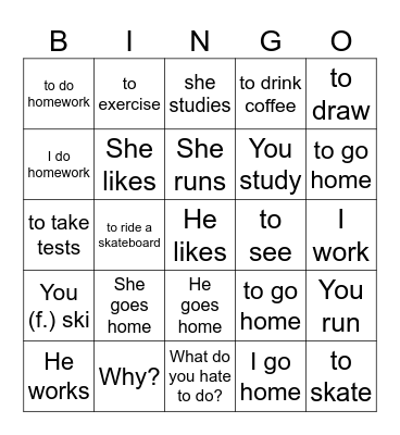 Que odias hacer? Bingo Card
