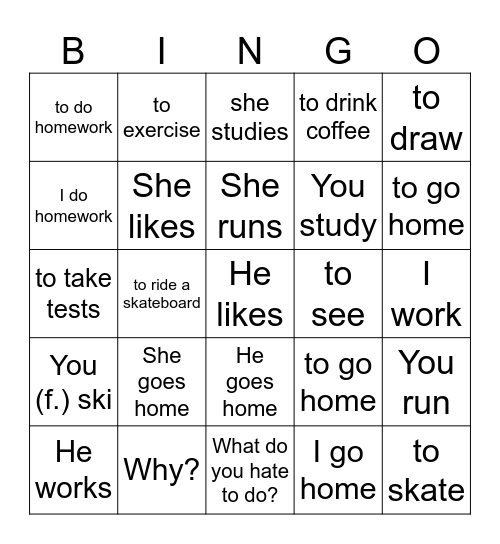 Que odias hacer? Bingo Card