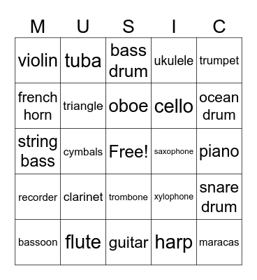 Instrument Bingo Card