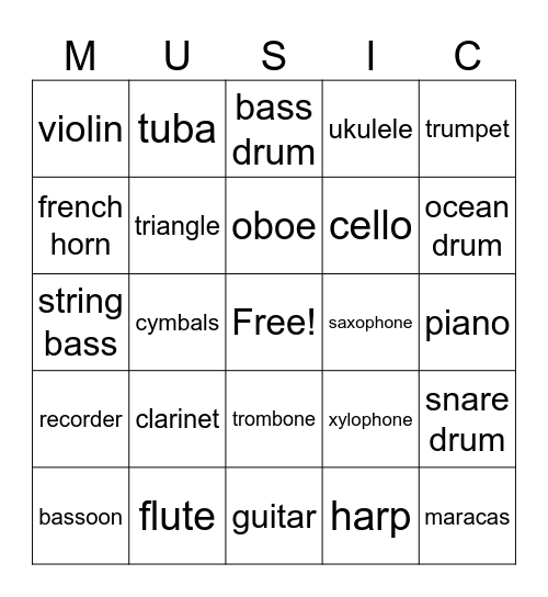 Instrument Bingo Card