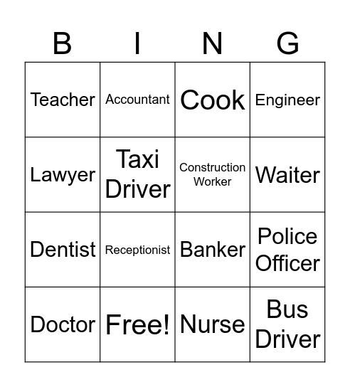 Occupations (Jobs and Profesions Bingo Card
