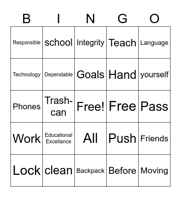 Panther Pride Bingo Card