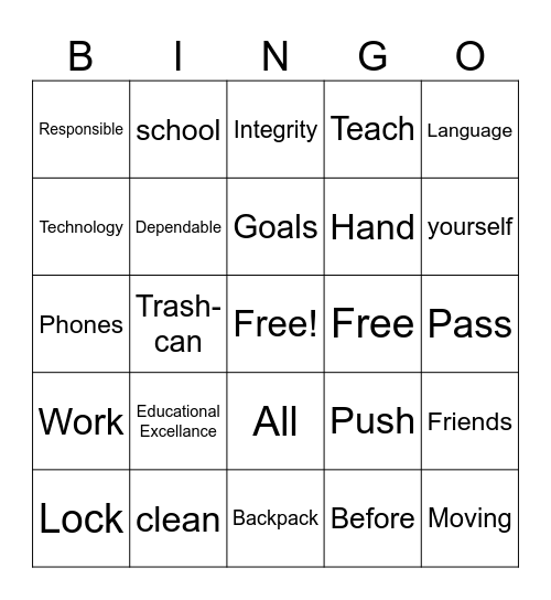 Panther Pride Bingo Card